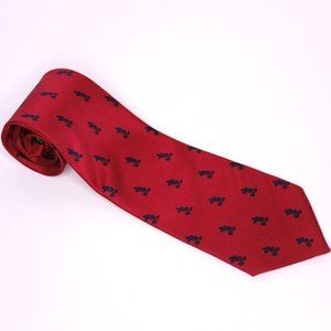 Disney Walt Disney World Red Navy Blue Mickey Sihloutte Print Silk Tie